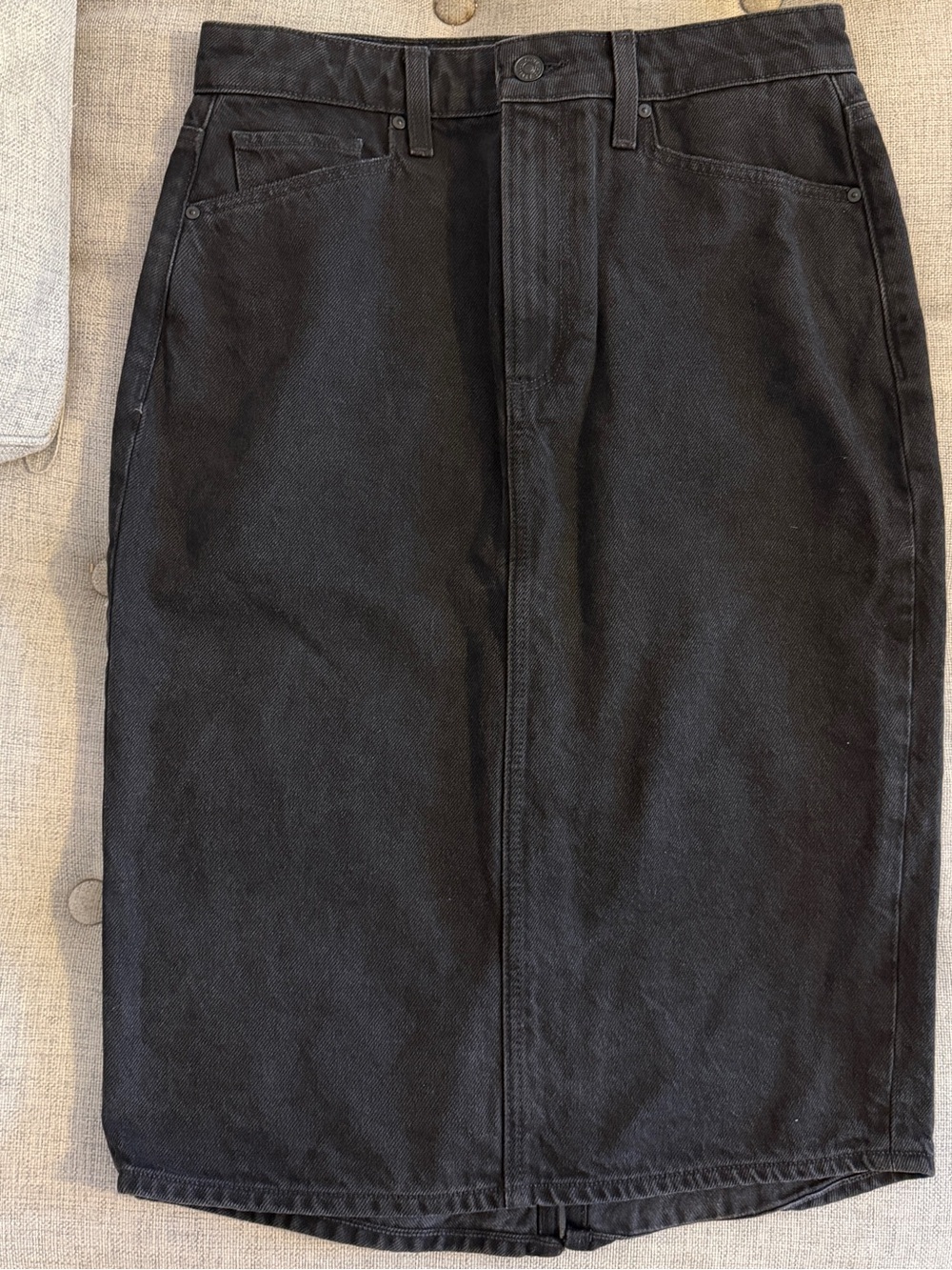 PAIGE Black High-Rise Denim Skirt with Minimal Hardware size S